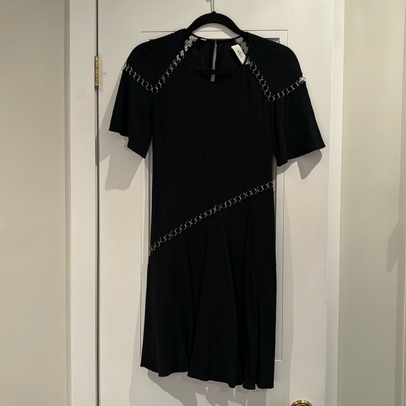 A.L.C. Black Silk Dress with Silver Ring Detail - Picture 1 of 5